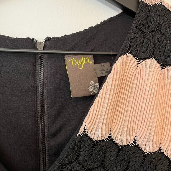 Taylor Pleated Lace Pink & Black Midi Dress - Size 14 - Picture 5 of 13